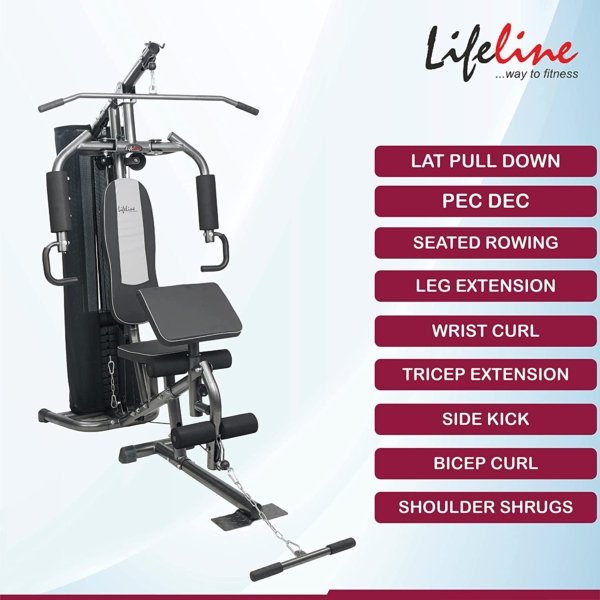 Lifeline Fitness Multi Home Gym Multiple Muscle Workout Exercise Machine Chest Biceps Shoulder Back Triceps Legs for Men at Home, 72kg Weight Stack - Image 4